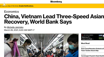 Bloomberg: Việt Nam, Trung Quốc dẫn đầu phục hồi kinh tế toàn Châu Á