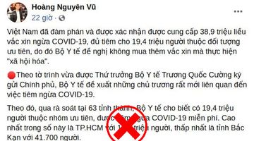 Đề nghị xử lý tài khoản Hoàng Nguyên Vũ tung tin sai sự thật