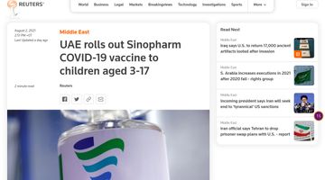 Reuters: UAE tiêm vaccine Sinopharm (Beijing) cho trẻ em