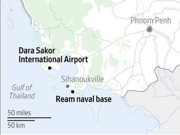 Vị trí căn cứ hải quân Ream và sân bay quốc tế Dara Sakor. Đồ họa: WSJ. 