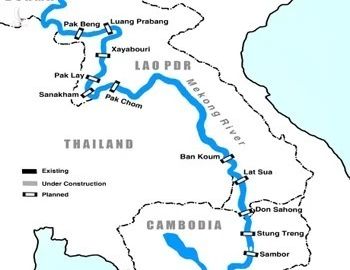 Vị trí các con đập đã và có thể được xây trên sông Mekong. Ảnh: International Rivers.