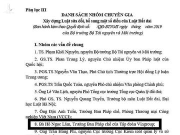 Việc chỉ có duy nhất Vingroup tham gia nhóm chuyên gia xây dựng Luật sửa đổi, bổ sung một số điều của Luật Đất đai, Phó Tổng cục trưởng Tổng cục Quản lý đất đai (Bộ Tài nguyên và Môi trường) giải thích: Có mời các đơn vị khác nhưng họ không tham gia, họ từ chối...