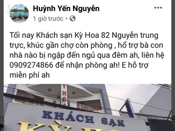 Chủ khách sạn lên Facebook mời bà con bị ngập tới tá túc. (Ảnh qua TTO) 