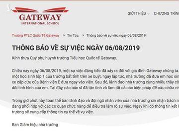 Thông báo ban đầu và cả sau khi được chỉnh sửa của nhà trường đều khẳng định lúc phát hiện sự việc, nam sinh còn sống. Ảnh chụp màn hình. 