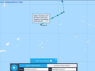 Sơ đồ đường đi của tàu hải cảnh 46302 ngày 12/9 đang hướng về phía Bãi Tư Chính. Lần cuối cùng định vị được tàu 46302 qua AIS là lúc gần 7h sáng ngày 13/9 khi tàu ở gần khu vực Đá Lát.