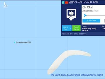 Ảnh 2: Tàu Chinacoastguard 3308 hiện diện ở gần khu vực lô 06.1 và Bãi Tư Chính vào lúc 5h03' sáng ngày 4/9.