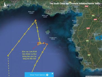 Ảnh 3 và 4: Sơ đồ hoạt động của tàu Lam Kình khi ở khu vực hoạt động lắp đặt công trình từ chiều ngày 25/8 tới tối ngày 26/8.