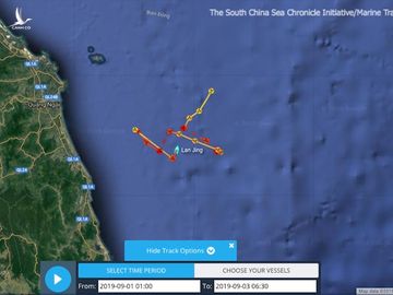 Ảnh 3: Sơ đồ đường đi của tàu Lam Kình từ ngày 1-3/9/2019 (Nguồn: Dự án Đại Sự Ký Biển Đông/Marine Traffic).