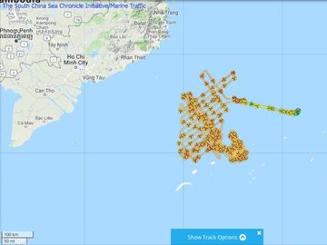 Sơ đồ đường đi của tàu Hải Dương Địa Chất 8 một tháng vừa qua