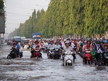 Đưa con đi học từ 5 rưỡi sáng, người Cần Thơ ngao ngán bơi trong biển nước