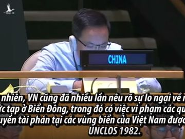 Khi PTT Phạm Bình Minh đọc bài phát biểu trước Đại hội đồng Liên Hợp Quốc, đại diện phía Trung Quốc cúi gầm mặt nhìn xuống bàn, không dám nhìn thẳng vào người phát biểu.