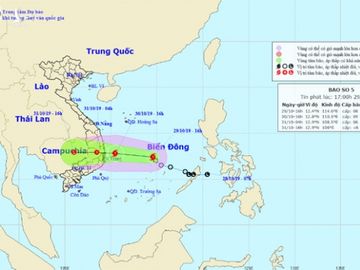 Bão số 5 giật cấp 10, vào đất liền các tỉnh từ Bình Định đến Ninh Thuận