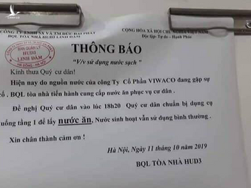 Chung cư HUD 3 tại Linh Đàm phát đi thông báo cung cấp nước sạch dự phòng cho cư dân. 