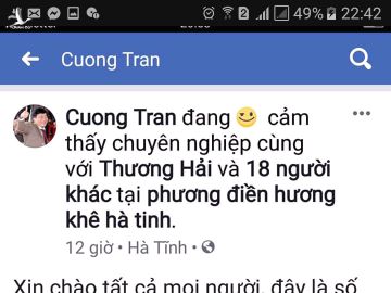 Dòng chia sẻ của cán bộ tư pháp xã Phương Điền trên Facebook cá nhân. 