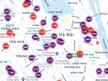 Hệ thống quan trắc chất lượng không khí PAM Air cảnh báo, nhiều khu vực ở nội thành Hà Nội có chất lượng không khí ở mức cực kỳ không tốt cho sức khỏe /// Ảnh Chụp màn hình 