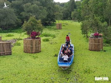 Khách đi cầu Tre dài nhứt Việt Nam 10km mỏi chân thì ăn buffet bánh tét, bánh bò - Ảnh 10.