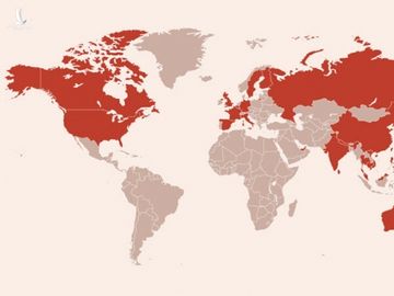 Các nước có bệnh nhân nhiễm Covid-19. Bấm vào ảnh để xem đầy đủ.