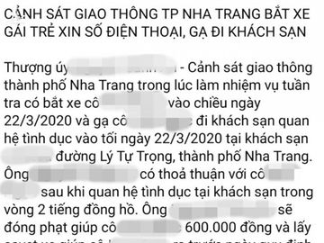 Tạm đình chỉ một CSGT Nha Trang bị tố 'gạ tình' cô gái vi phạm giao thông - ảnh 1