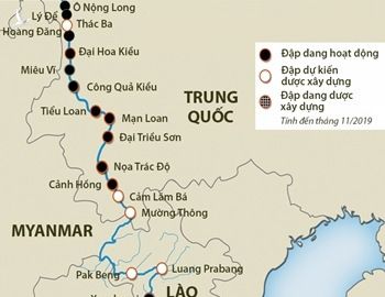 Đập thủy điện trên sông Mekong tính đến tháng 11/2019. Đồ họa: Trung tâm Stimson.