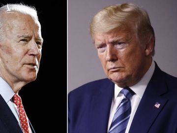 Tổng thống Trump (phải) tại Nhà Trắng hôm 5/4 và Biden, ứng viên tổng thống đảng Dân chủ, tại thành phố Wilmington, bang Delaware hôm 12/3. Ảnh: AP.