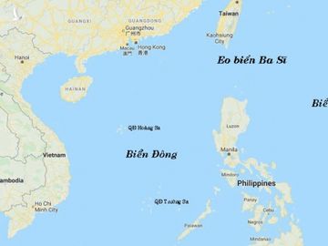 Vị trí eo biển Ba Sĩ ở cửa ngõ Biển Đông. Đồ họa: Google Maps.