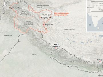 Vị trí khu vực Gilgit-Baltistan do Pakistan kiểm soát, giáp vùng Ladakh (Ấn Độ kiểm soát) và Aksai Chin (Trung Quốc kiểm soát). Đồ họa: NYT.