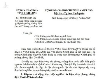 Công văn của UBND tỉnh Vĩnh Long ban hành ngày 30.7 /// ẢNH: XUÂN PHÚC