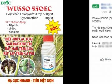 Sản phẩm có chứa hoạt chất cấm Chlorpyrifos Ethyl được rao bán trên mạng xã hội ngày 15/6. Ảnh chụp màn hình.