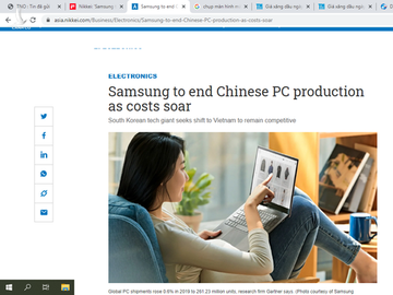 Theo Công ty nghiên cứu Gartner, lượng máy tính cá nhân được xuất xưởng từ nhà máy này đã tăng 0,6% lên 261,23 triệu chiếc vào năm ngoái /// Ảnh: Bài báo trên Nikkei Asian Review