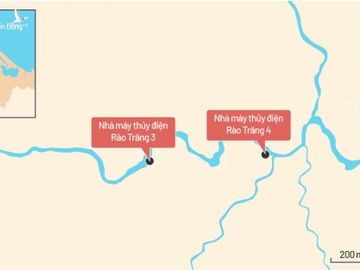 Bản đồ vị trí thủy điện Rào Trăng 3 và 4. Đồ họa: Tiến Thành