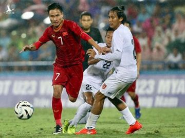 Triệu Việt Hưng (số 7) đi bóng qua người trong trận giao hữu giữa U22 Việt Nam với U22 Myanmar trên sân Phú Thọ ngày 7/6/2019. Ảnh: Lâm Thoả