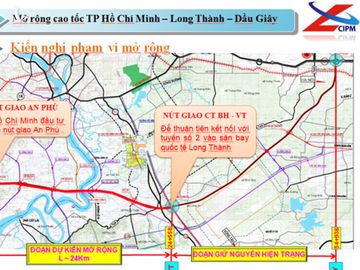 Phương án mở rộng cao tốc TP HCM - Long Thành - Dầu Giây. Ảnh: Tổng công ty Cửu Long.