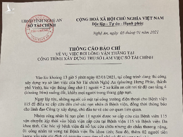 Sở Tài chính Nghệ An, thông tin chính thức vụ rơi lồng vận thăng khiến 11 người thương vong - Ảnh 1.