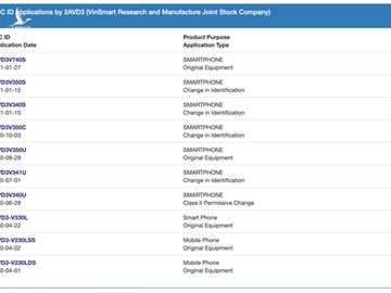 10 mẫu điện thoại được cấp phép bán tại Mỹ do VinSmart sản xuất. Ảnh: FCC