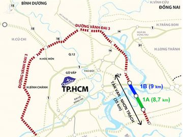 Dự án 1A và 1B, thuộc đoạn Tân Vạn - Nhơn Trạch tuyến Vành đai 3 TP HCM. Đồ họa: Thanh Huyền.