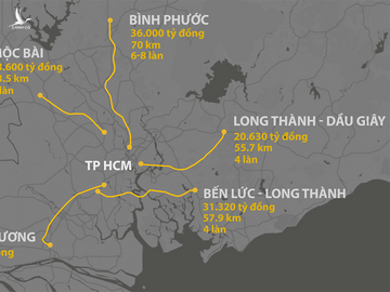 Cùng với 4 công trình cao tốc, tuyến đường từ TP HCM đi Bình Phước sẽ giúp phát triển kinh tế vùng. Đồ họa: Thanh Nhàn.