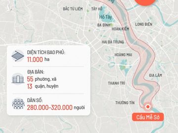 Quy hoạch phân khu đô thị sông Hồng có quy mô diện tích khoảng 11.000 ha, kéo dài 40 km từ cầu Hồng Hà đến cầu Mễ Sở. Đồ họa: Tạ Lư