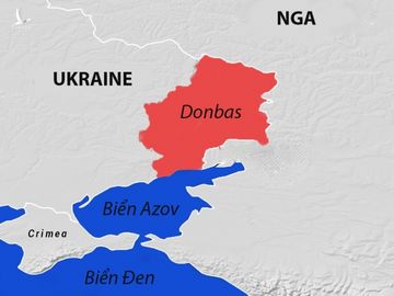 Khu vực Donbas ở miền đông Ukraine, giáp biên giới Nga. Đồ họa: Viện Lowy.