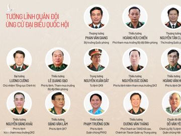 13 tướng lĩnh Quân đội diện Trung ương giới thiệu ứng cử đại biểu Quốc hội khóa XV. Đồ họa: Tiến Thành