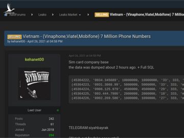 Hơn 7 triệu số điện thoại Việt Nam bị tội phạm mạng rao bán.