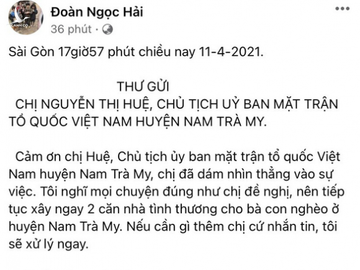 Ông Đoàn Ngọc Hải không đòi lại tiền hỗ trợ xây nhà, lãnh đạo huyện Nam Trà My nói gì? - Ảnh 2.