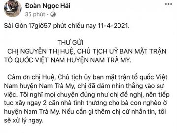 Ông Đoàn Ngọc Hải đổi ý không đòi lại tiền, tiếp tục xây nhà cho người nghèo - Ảnh 1.