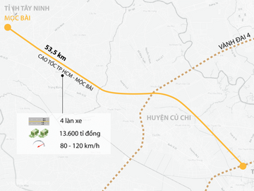 Sơ đồ hướng tuyến cao tốc TP HCM - Mộc Bài. Đồ hoạ: Khánh Hoàng.