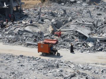 Một khu dân cư tại Dải Gaza bị san phẳng sau đòn không kích của Israel hôm 14/5.