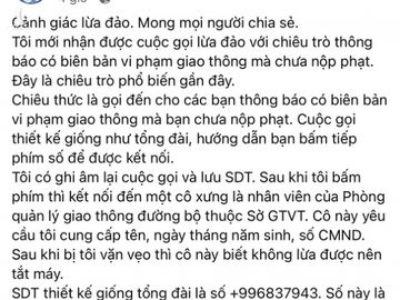 3 số điện thoại dưới đây thường gọi dọa phạt nguội để moi thông tin - Ảnh 1.