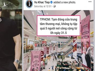 Vũ Khắc Tiệp vừa khoe trung tâm thương mại treo ảnh thương hiệu quần áo của mình và Ngọc Trinh tưng bừng khai trương thì một hôm sau nơi đây bị đóng cửa vì dịch /// Ảnh: chụp màn hình