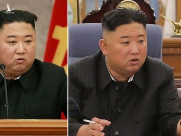 Nhà lãnh đạo Kim Jong-un trong ảnh chụp vào tháng 7.2020 (ảnh trái) và trong ảnh chụp vào đầu tháng 6.2021 /// The Guardian