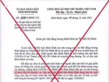 Văn bản nói Bình Định tổ chức 50 chuyến xe đưa người dân từ TP.HCM là giả mạo - Ảnh 1.