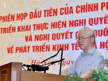 Tổng Bí thư Nguyễn Phú Trọng phát biểu chỉ đạo tại phiên họp toàn quốc đầu tiên của Chính phủ nhiệm kỳ 2021-2026.