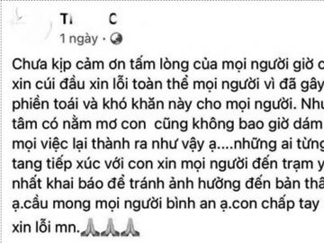 Anh C. viết tâm thư xin lỗi mọi người trên mạng xã hội Ảnh: chụp màn hình